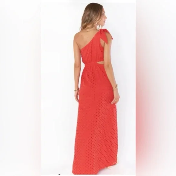 Show Me Your MuMu One Shoulder Strapless Red Eyelet Dress Size Medium Boho